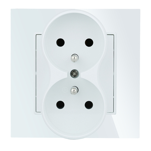 JX-S256 | Double earthed socket | White | Tempered glass frame | 230V