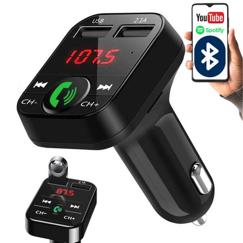 Bluetooth-Adapter und Transmitter | Bluetooth 5.0 | 2x USB-Anschluss | Zigarettenanzünderbuchse | MicroSD-Unterstützung | B2