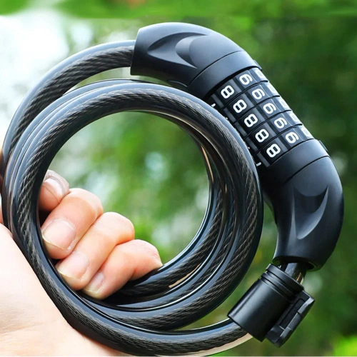 Candado de bicicleta con combinación | cable de seguridad 100 cm | cierre de bicicleta con código de 5 dígitos | cable antirrobo de acero | BLC-566
