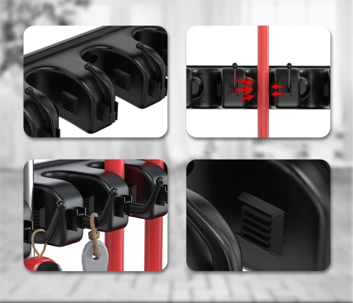 Supporto per mop, rastrelli e spazzole con ganci | 5 posti + ganci | Codice articolo: SL-005H