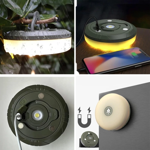 Lámpara LED de camping multifuncional con guirnalda de 10 m, batería externa e imán | Lámpara impermeable con batería integrada de 2000 mAh y 5 modos de iluminación | KQ-5004
