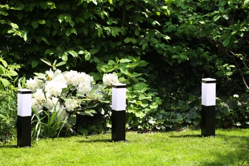 LLF-45CM | Staande tuinlamp, vierkante paal voor een E27 lamp | Voeding 230V, RVS | Mat zwart, 45cm