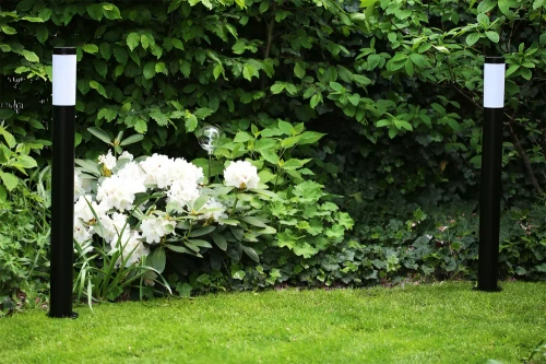 LLR-90CM | Standing garden lamp, round post for E27 bulb | Power supply 230V, stainless steel | Matt black, 90cm