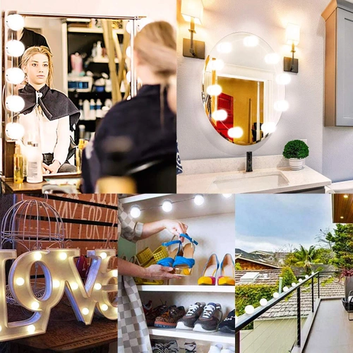 HZJ-V10 | Candeeiros de espelho para toucador para maquilhagem | 10 peças, 3 cores de iluminação, ajuste de brilho, cabo USB de 2 m