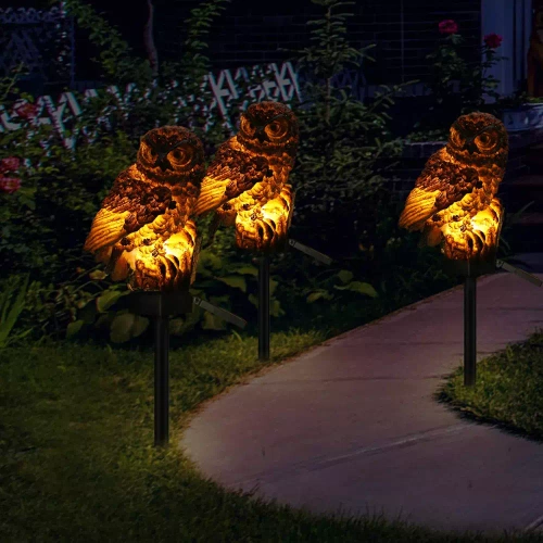 FLD-18-BRUIN | LED-tuinlamp op zonne-energie Uil | 42cm, 600mAh