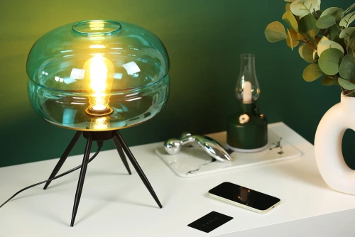 BH-233-BLUE | Stylish bedside lamp with a glass shade | Modern glass table lamp