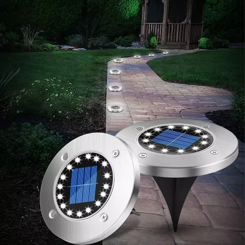 YNG-16LED-WC | Слънчева лампа, градинска, наземна | 16 LED | Неръждаема стомана | ⌀ 11,5 см