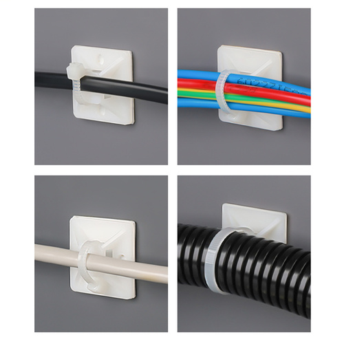 Kabel- und Leitungsorganizer Set | 10 Stück, mit Kabelbindern und Basis mit Schaumstoffklebeband, 40 mm | schwarz | KZ-D06-40MM