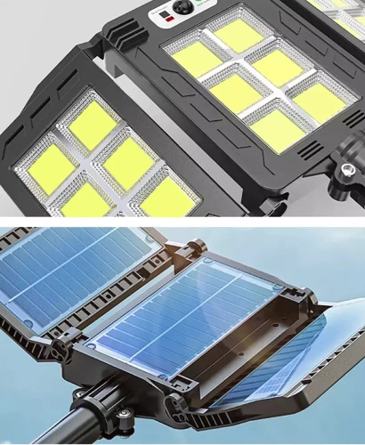 LD-W786 | Zahradní LED solární svítidlo s pohybovým a soumrakovým senzorem IP65 | 3 nastavitelné panely | 360 COB LED | IR dálkové ovládání