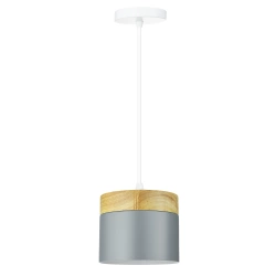 Pendant lamp with wooden detail | Scandinavian style, minimalist ceiling fixture with E27 socket for living room, bedroom | grey | YG-XD003-GY