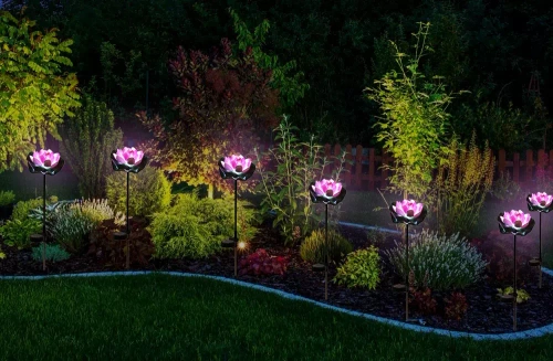 FLD-39-ROSA | Flor solar | Lâmpada solar LED para jardim Nenúfar, Lotus | 70cm, 600mAh