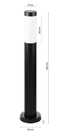 LLR-65CM | Álló kerti lámpa, kerek oszlop E27 izzóhoz | Tápegység 230V, rozsdamentes acél | Matt fekete, 65 cm