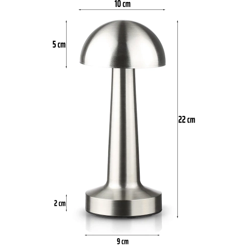 HJA11-PRATA | Candeeiro de mesa sem fio | Candeeiro nocturno sensível ao toque com cor de luz ajustável | Lâmpada USB COGUMELO