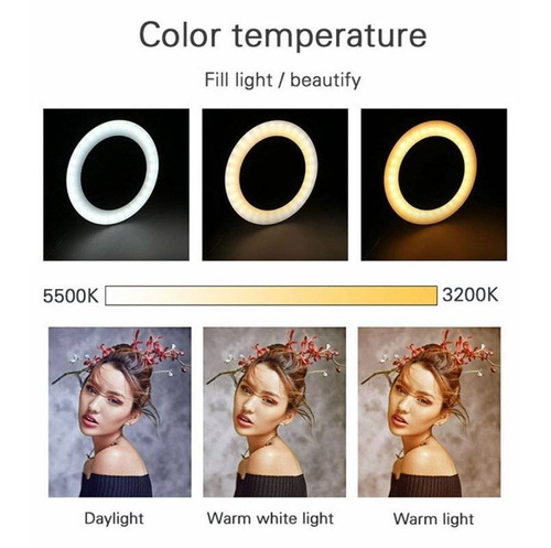 LED-Ringlicht 4in1 | 260 mm | höhenverstellbares Stativ 210 cm | Netzladegerät WA-001 | Bluetooth-Fernbedienung iOS / Android | SENY 260T