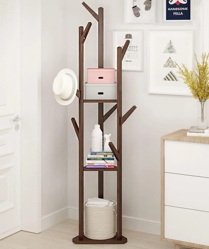 BYY-502-RW | Appendiabiti con ripiani | bambù scuro