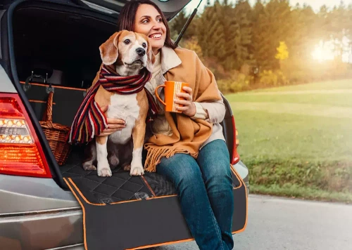 DM-021 | Alfombrilla para maletero de coche, funda impermeable para transporte de animales | Con bolsillo y malla desmontable.