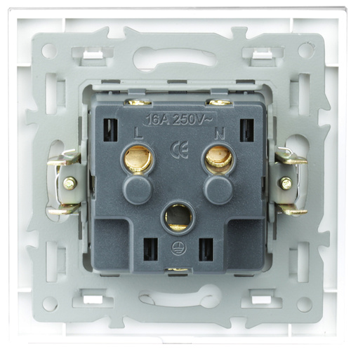 F60-SC80-1 | Vienvietis lizdas su įžeminimu F60 su rėmu | Baltas grūdintas stiklas | 230V