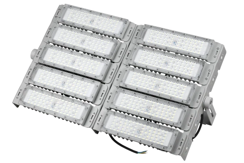 LED-Flutlichtstrahler | 500 W | leistungsstarke Beleuchtung für Sporthallen, Industrie, Haus | Aluminiumgehäuse | mit verstellbarem Halter | TMN-500W-SILVER