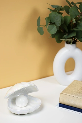 BKD-140-WHITE | Ceramic LED lamp | Shell-shaped night lamp | Cordless table lamp