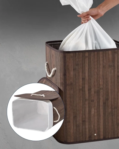 ZYL-100L-DABR | Bruine wasmand | Bamboe speelgoedcontainer | Houten kledingmand | Wasmand met twee vakken voor de badkamer