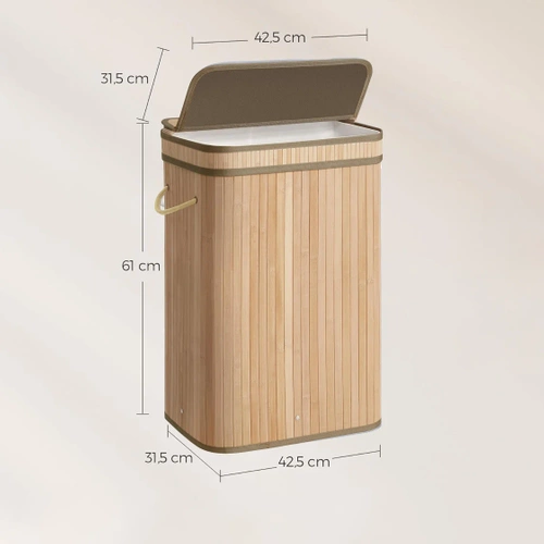 UYL-80L-LIBR | Cesto per la biancheria naturale | Contenitore per giocattoli in bambù | Cesto porta abiti in legno | Portabiancheria monovano per il bagno