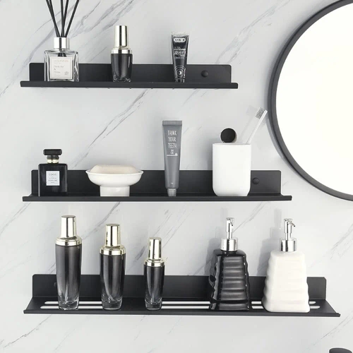 BDS-L50CM-B| Etagère de salle de bain en métal | Etagère de douche noire 50cm | Etagère suspendue