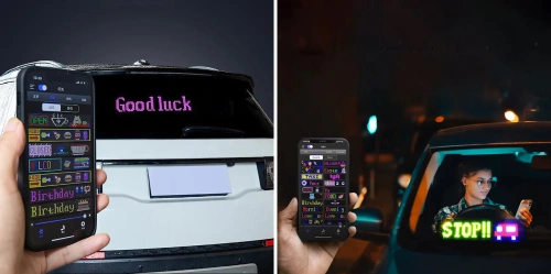 Afișaj LED programabil „Devil Eyes” | 70 x 173 mm | Panou LED RGB pentru auto și camion | Mesaje și animații personalizate | HRP-1632