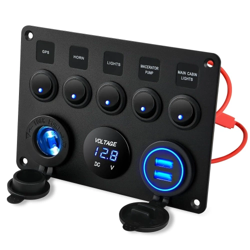 Panneau de commande 12V 24V IP65 avec USB | Panneau de commande avec interrupteurs lumineux | Chargeur double USB 2,1 A/5 V | Prise allume-cigare 12V 