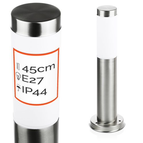 LLR-45CM | Staande tuinlamp, ronde paal voor een E27 lamp | Voeding 230V, RVS | RVS, 45cm