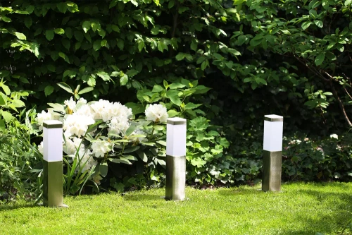 LLF-45CM | Lámpara de jardín de pie, poste cuadrado para bombilla E27 | Fuente de alimentación 230V, acero inoxidable | Acero inoxidable, 45 cm.