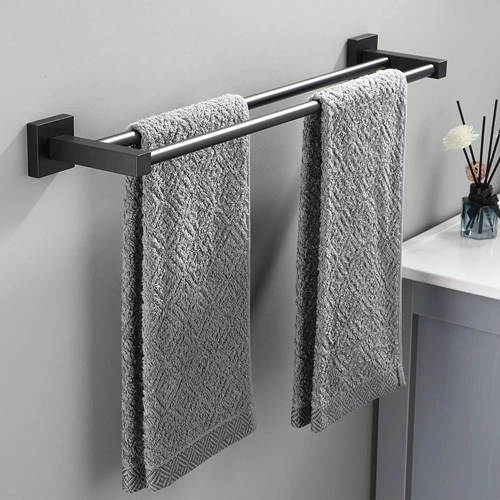 MJR-60CM-2-NEGRO | Toallero | Soporte de pared para baño | Barra de baño