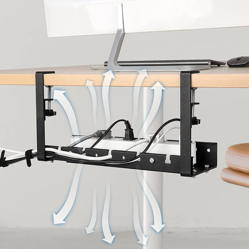 CWT-O3 | Organisateur réglable pour câbles sous le plateau de bureau 29-53 cm | Panier, guide, poignée | Noir