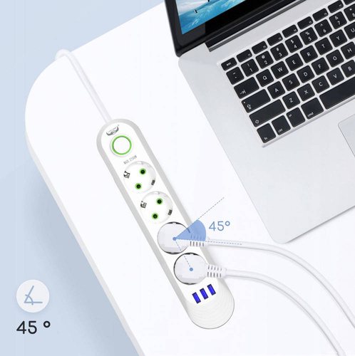 LH-F04U | Napájecí lišta 3 m | 4 zásuvky + 3x USB | Bílý