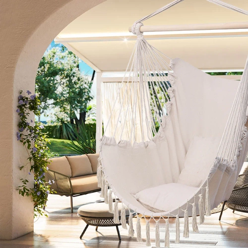 ZY-V004 | Hanging chair, brazilian chair, hammock, swing | two pillows, wooden headband | up to 120 kg | beige