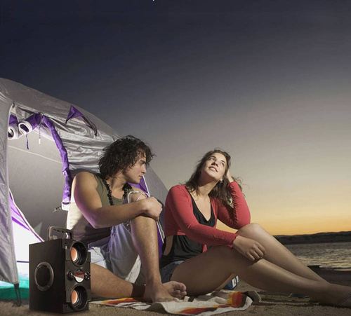 SP-A25 | Coluna Bluetooth portátil | 4 alto-falantes, caixa de madeira | entrada de microfone e modo "Karaokê"