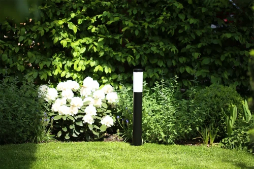 LLR-65CM | Lampe de jardin sur pied, mât rond pour ampoule E27 | Alimentation 230V, acier inoxydable | Noir mat, 65cm