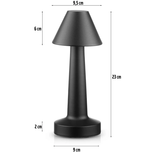 HJA12-PRETO | Candeeiro de mesa sem fio | Candeeiro nocturno sensível ao toque com cor de luz ajustável | Luz USB