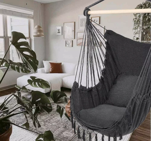 ZY-V004 | Hanging chair, brazilian chair, hammock, swing | two pillows, wooden headband | up to 120 kg | graphite