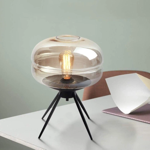 BH-233-MARROM | Candeeiro de cabeceira elegante com abajur de vidro | Candeeiro de mesa de vidro moderno