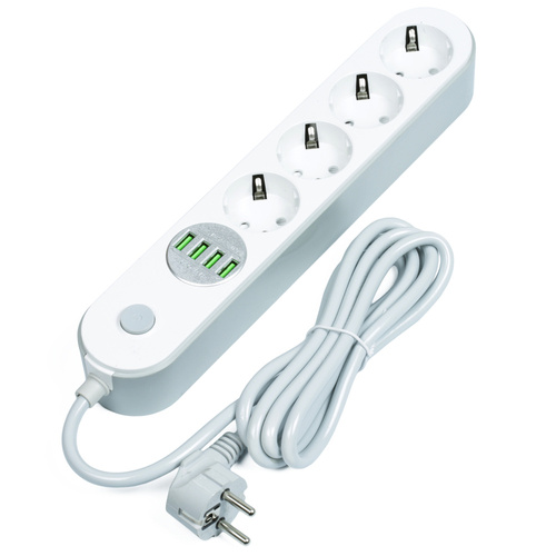 Steckdosenleiste 4 Steckdosen + 4 USB-Anschlüsse | Verlängerungskabel 1,8 m | LH-4423