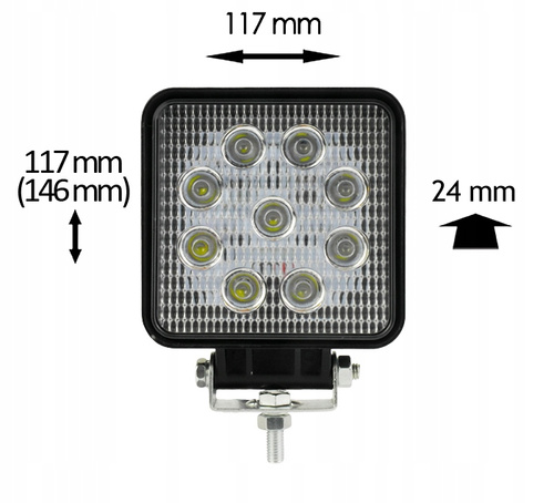 Arbejdslampe 27W 9-32V firkantet WL5027 Flood