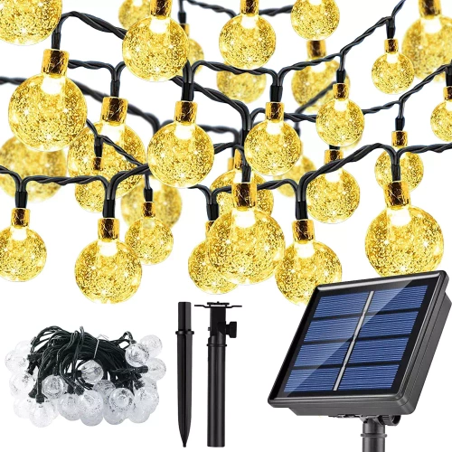 SDC-Q40LED-6M | Solar Lichterkette Außen, 40LED 6m, 8 Modi Solar Kristall Kugeln wasserdicht Außer/Innen Lichter Beleuchtung für Garten, Bäume, Terrasse, Weihnachten, Hochzeiten, Partys (warmweiß)