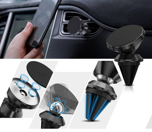 M048-Negru | Suport magnetic din aluminiu pentru telefon | 2 farfurii incluse