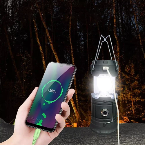 HWL-001-EU | Lámpara solar LED para acampar, linterna turística con función powerbank | Negro