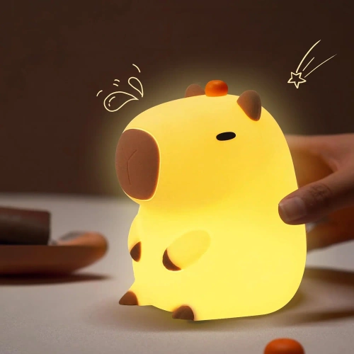 Siliconen LED-nachtlampje Capybara | Draagbare kinderlamp met 8 lichtstanden en timer | Nachtlampje met warm licht van 3000K | DS-CPBR-01