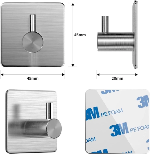 BXG-4PZ-ARGENTO | Gancio in argento per abiti, panni, asciugamani | Supporto autoadesivo per accessori da cucina