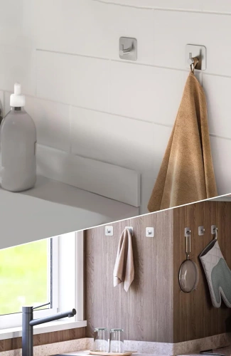 BXG-4PCS-ZILVER | Zilveren haak voor kleding, doeken, handdoeken | Zelfklevende houder voor keukenaccessoires