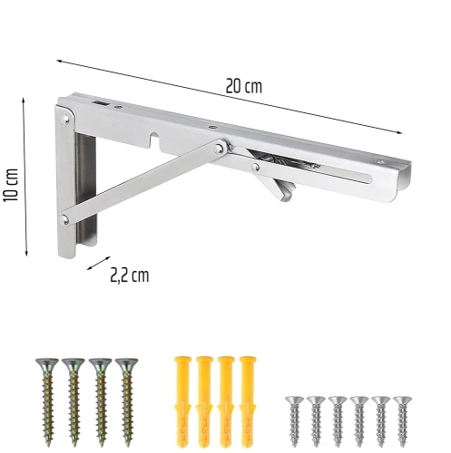 FB-A20CM-SILVER| Shelf holder | Folding shelf brackets | Foldable supports for shelves and countertops