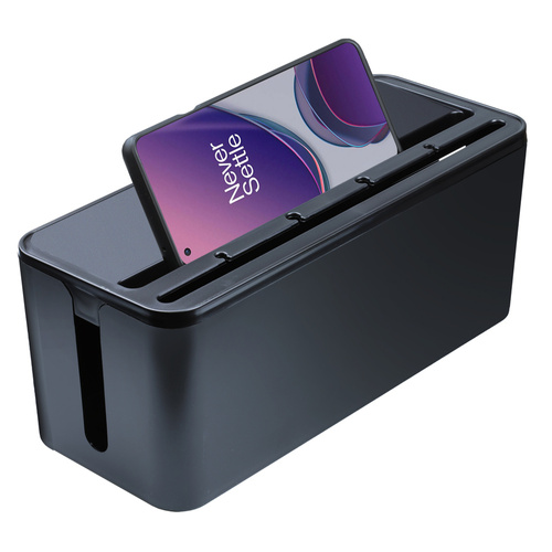 JB2318-Sort | BOX type kabelbeholder med telefonholder | Beholder til strips og kabler