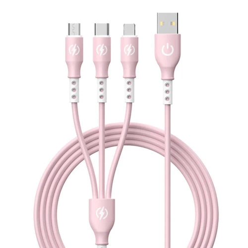B2-3em1-rosa | Cabo USB com três plugues de carregamento